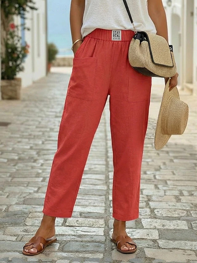 Women's Comfort Breathable 100% Cotton Linen Casual Ankle Pants for Daily Wear