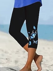 Women's High Waist Butterfly Print Soft Comfort Capri Pants for Daily & Outdoor Wear