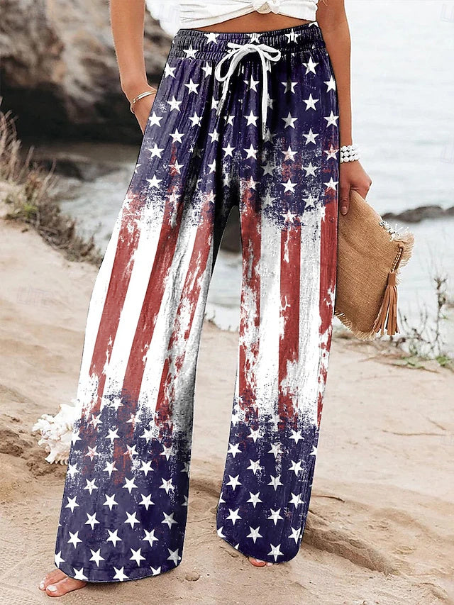 Women's Independence Day Patriotic Wide Leg Beach Pants