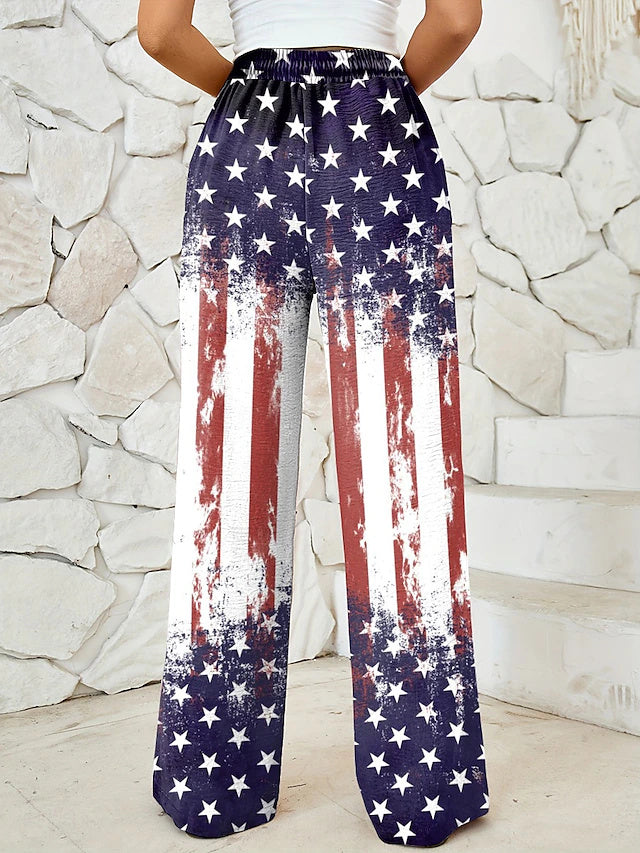 Women's Independence Day Patriotic Wide Leg Beach Pants