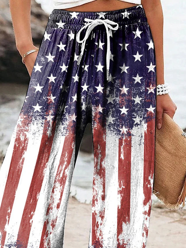 Women's Independence Day Patriotic Wide Leg Beach Pants