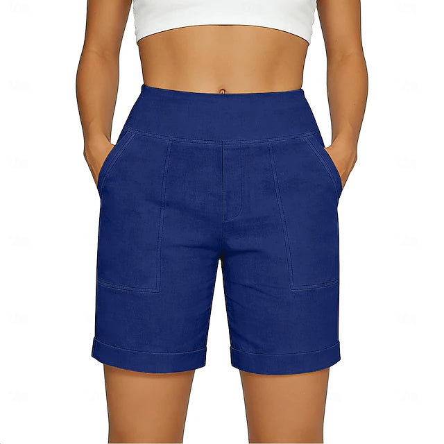 Mid Rise Basic Non-Stretch Bermuda Shorts Women Vacation Home Wear