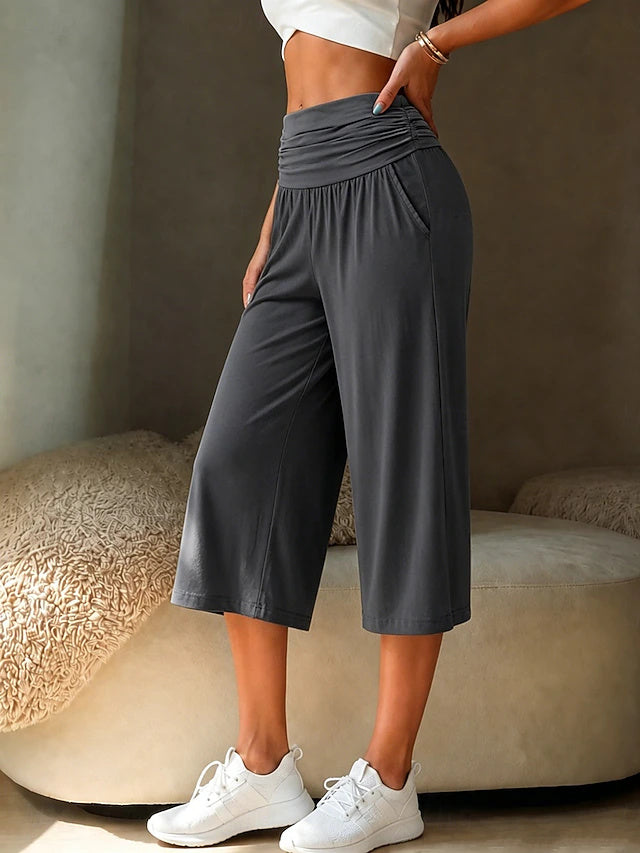High Waist Capri Wide Leg Yoga Pants Women Daily Casual
