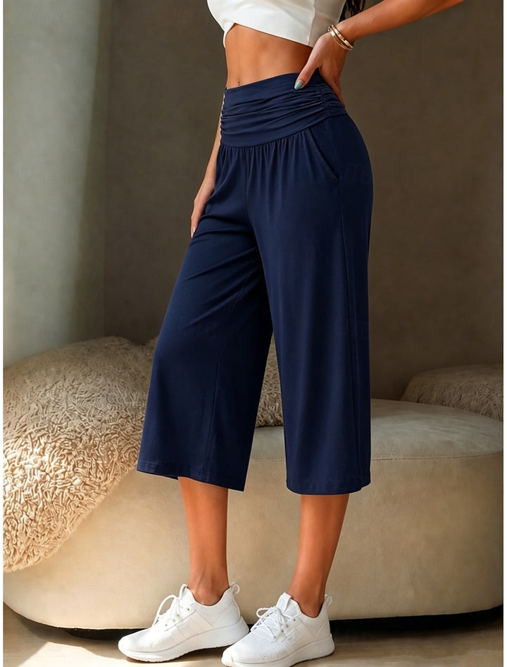 High Waist Capri Wide Leg Yoga Pants Women Daily Casual