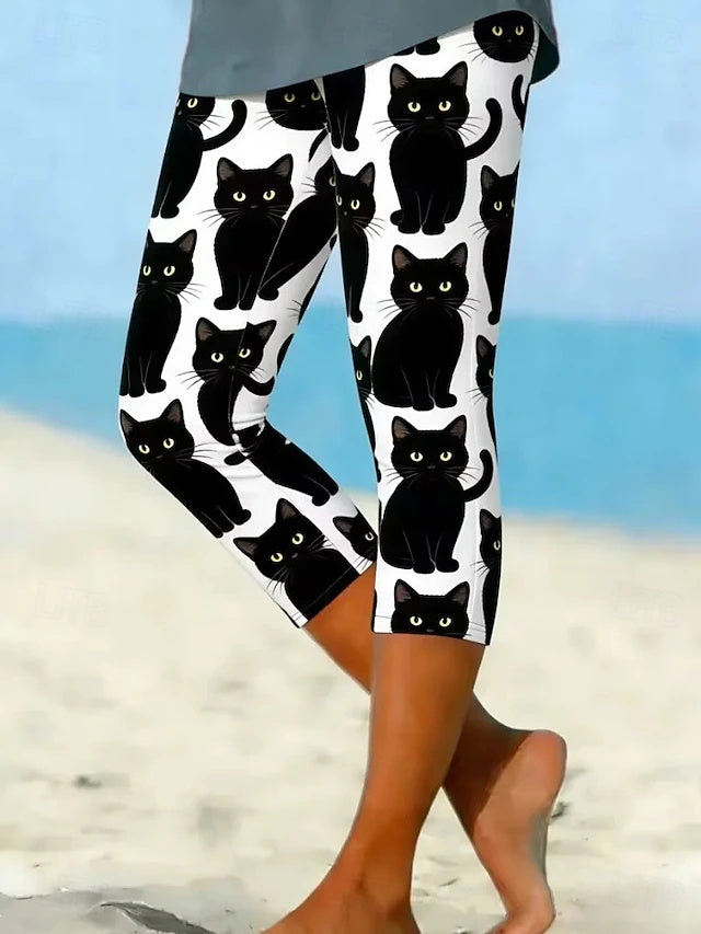 High Waist Print Soft Capri Pants Women Daily Casual