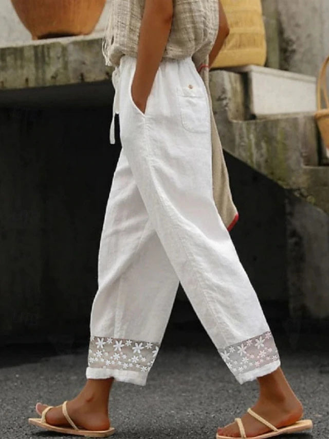 Women's Soft Linen Look Wide Leg Casual Pants for Summer