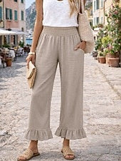 Women Summer Linen-Feel Wide Leg Casual Trousers