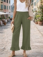Women Summer Linen-Feel Wide Leg Casual Trousers