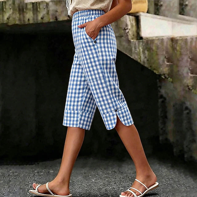 Women's Plaid Print Soft Comfort Capri Pants for Daily Wear