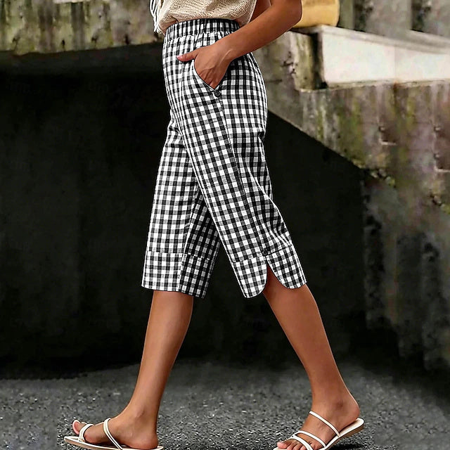 Women's Plaid Print Soft Comfort Capri Pants for Daily Wear