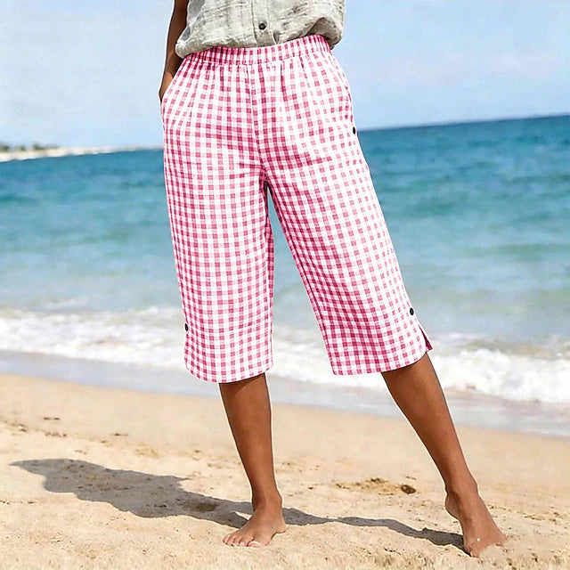 Women's Plaid Print Soft Comfort Capri Pants for Daily Wear