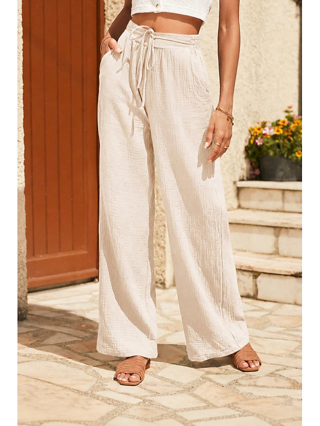 Women's Elegant High Waist Solid Color Patchwork Soft Khaki Pants