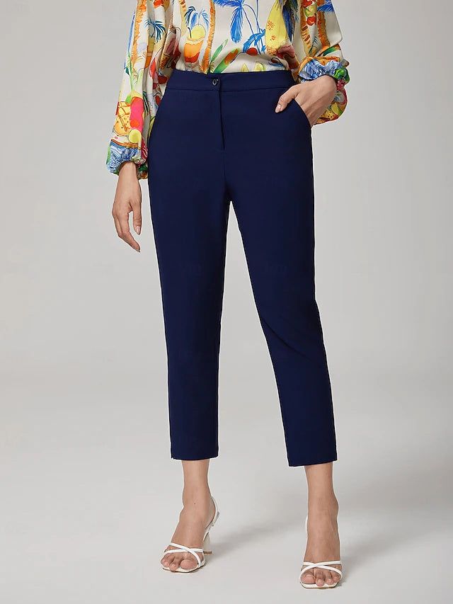 Neutral Navy Ankle Pants Women Elegant Casual All Seasons