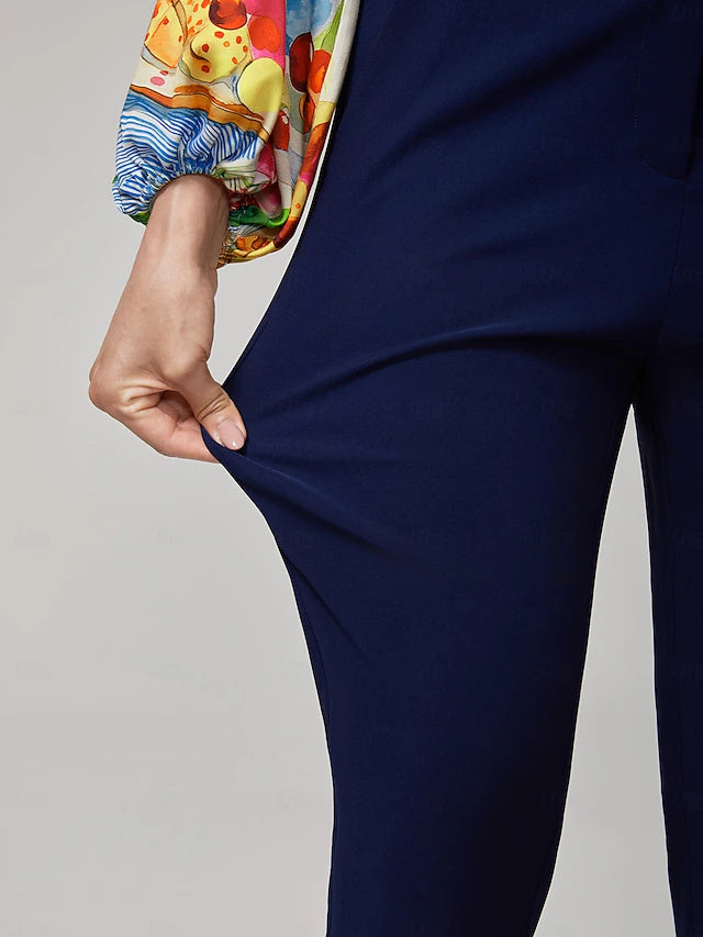 Neutral Navy Ankle Pants Women Elegant Casual All Seasons