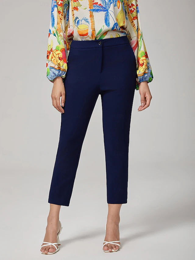 Neutral Navy Ankle Pants Women Elegant Casual All Seasons