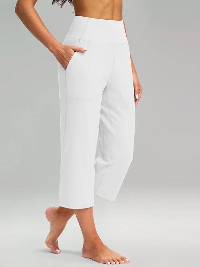 High Waist Twill Capri Wide Leg Pants Stretch Yoga Spring