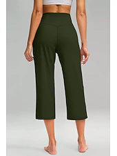 High Waist Twill Capri Wide Leg Pants Stretch Yoga Spring