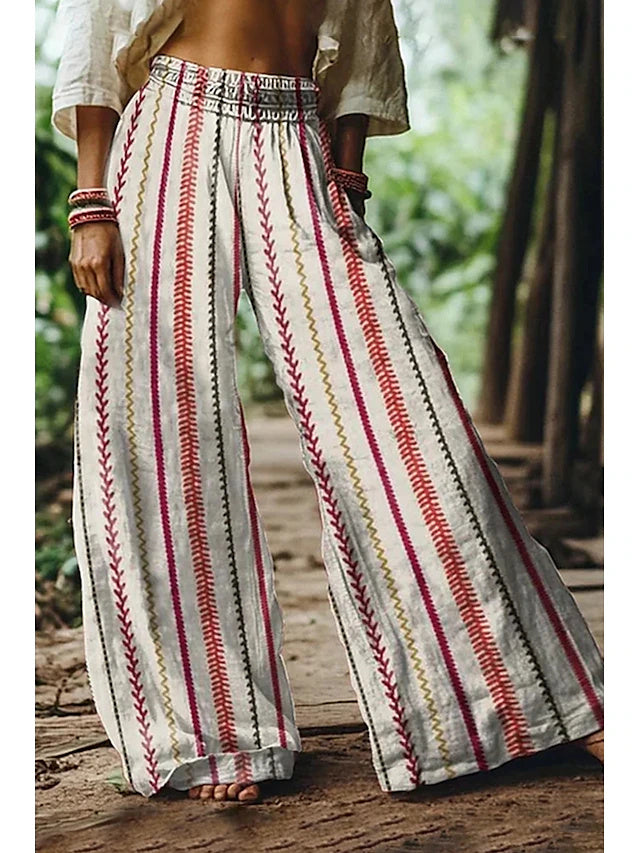Ethnic Printed Wide Leg Pants Quick-dry Non-Stretch Spring Summer