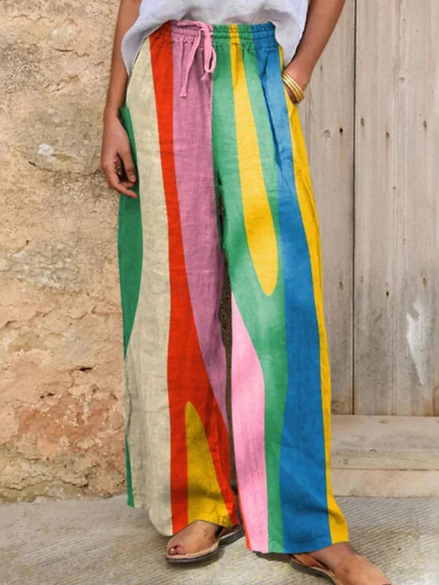 Ethnic Printed Wide Leg Pants Quick-dry Non-Stretch Spring Summer