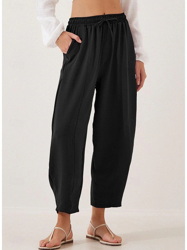 Solid Ankle Casual Pants Drawstring Loose Spring Summer