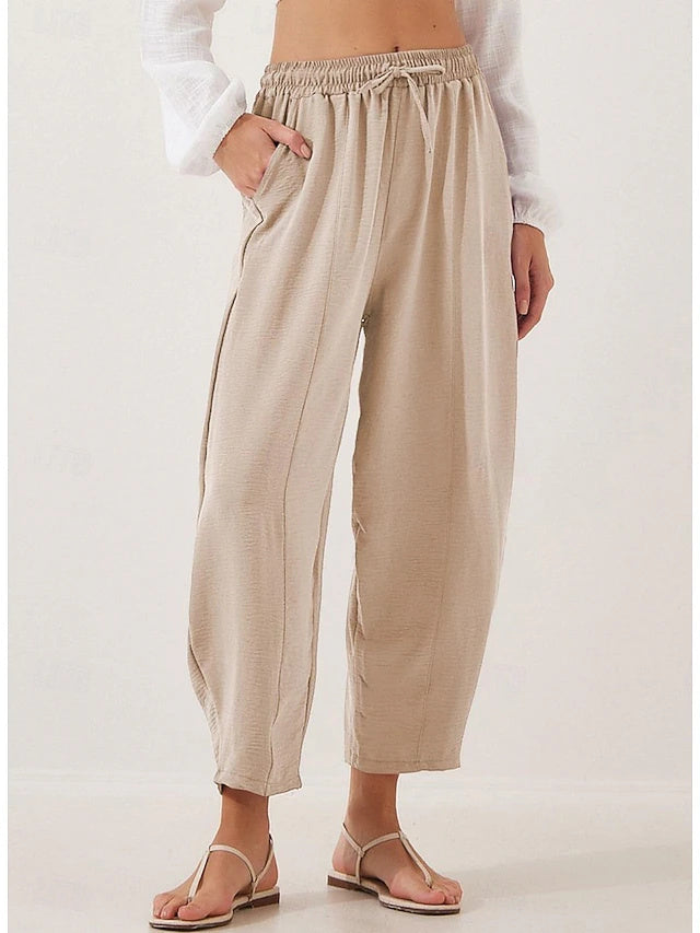 Solid Ankle Casual Pants Drawstring Loose Spring Summer