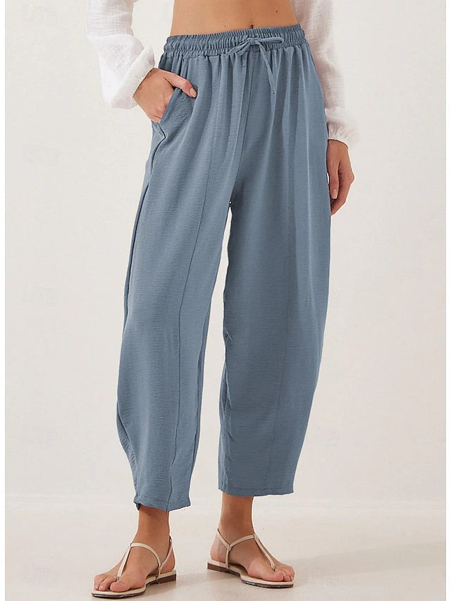 Solid Ankle Casual Pants Drawstring Loose Spring Summer
