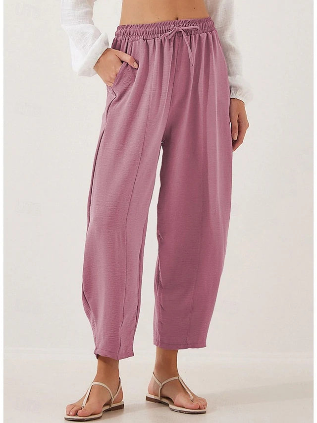 Solid Ankle Casual Pants Drawstring Loose Spring Summer
