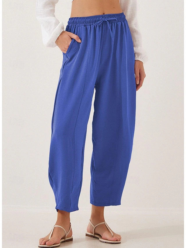 Solid Ankle Casual Pants Drawstring Loose Spring Summer