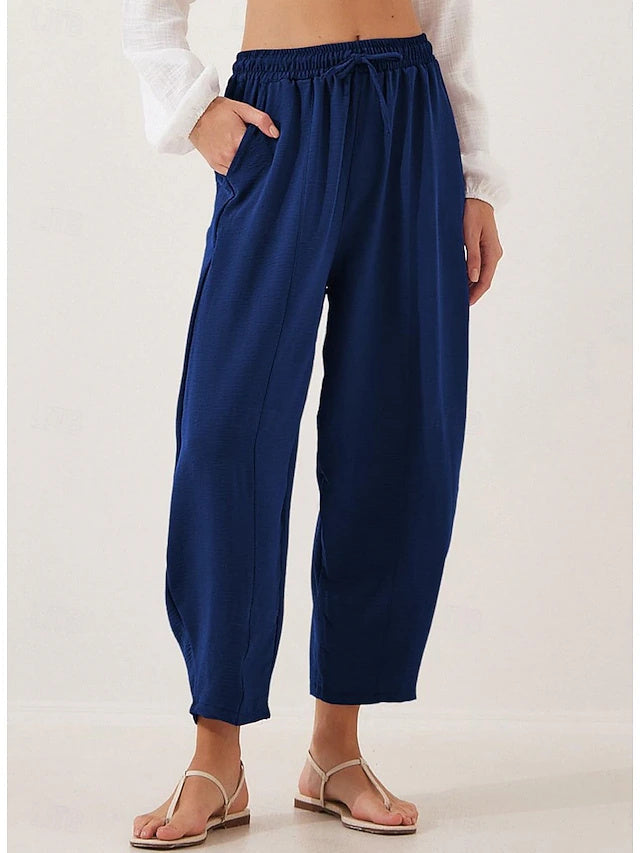 Solid Ankle Casual Pants Drawstring Loose Spring Summer