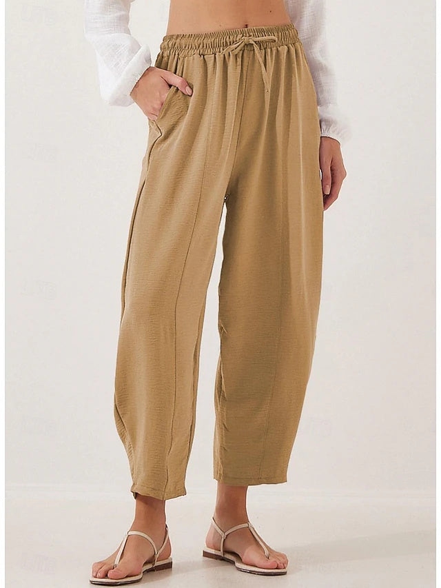 Solid Ankle Casual Pants Drawstring Loose Spring Summer