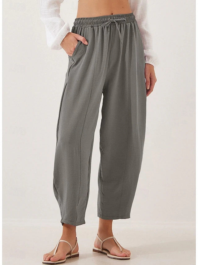 Solid Ankle Casual Pants Drawstring Loose Spring Summer
