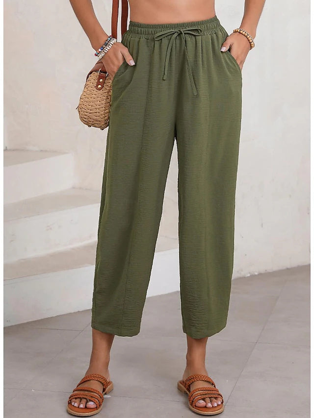 Solid Ankle Casual Pants Drawstring Loose Spring Summer