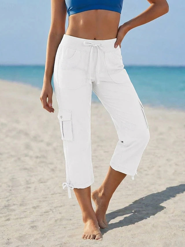 Solid Capri Cargo Pants High Waist Non-Stretch Spring Summer