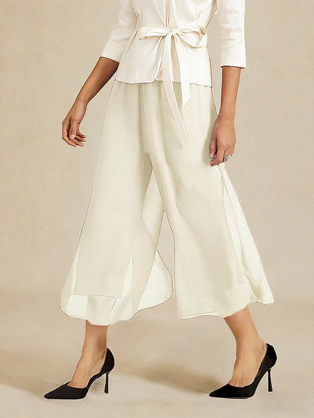 Chiffon Straight Wide Leg Pants Elastic Waist All Seasons