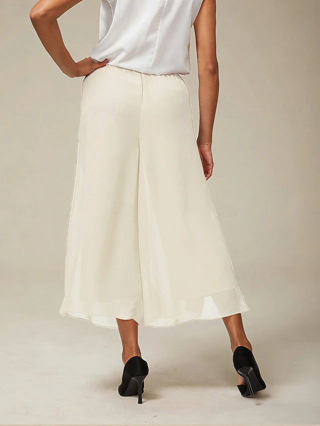 Chiffon Straight Wide Leg Pants Elastic Waist All Seasons