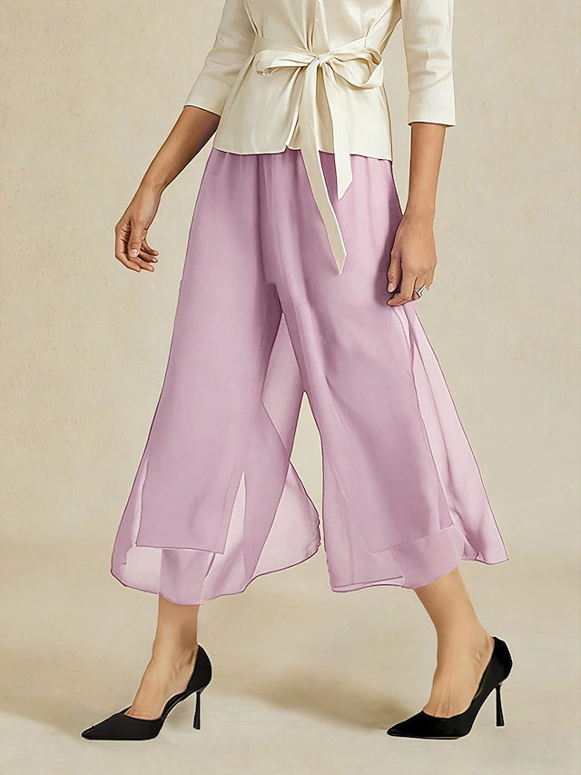 Chiffon Straight Wide Leg Pants Elastic Waist All Seasons
