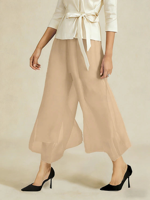 Chiffon Straight Wide Leg Pants Elastic Waist All Seasons