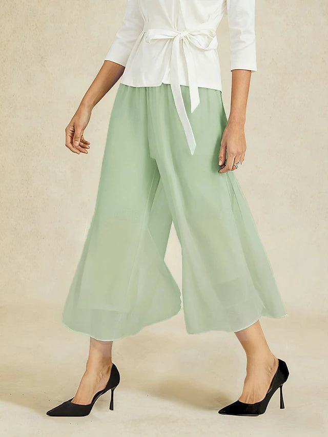 Chiffon Straight Wide Leg Pants Elastic Waist All Seasons