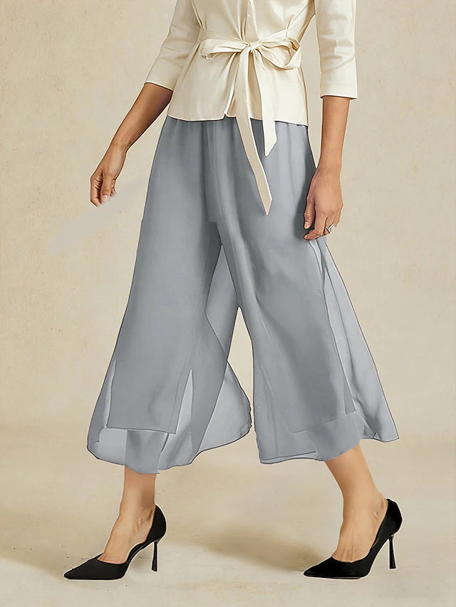 Chiffon Straight Wide Leg Pants Elastic Waist All Seasons