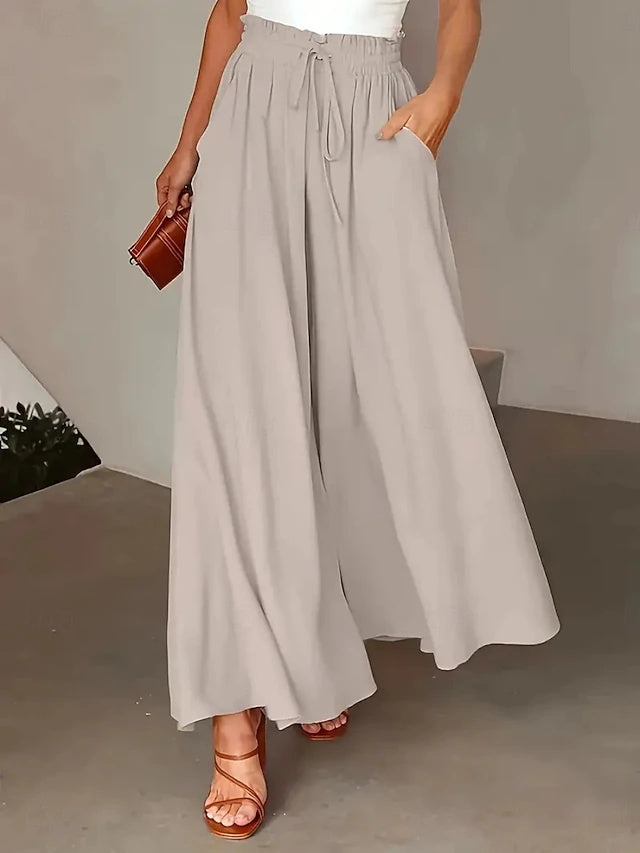 High Waist Pants Polka Dot Pockets Slight Stretch Summer