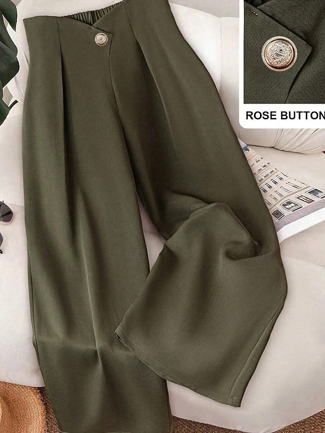 Twill Wide Leg Pants Elastic Waist Buckle Autumn Winter