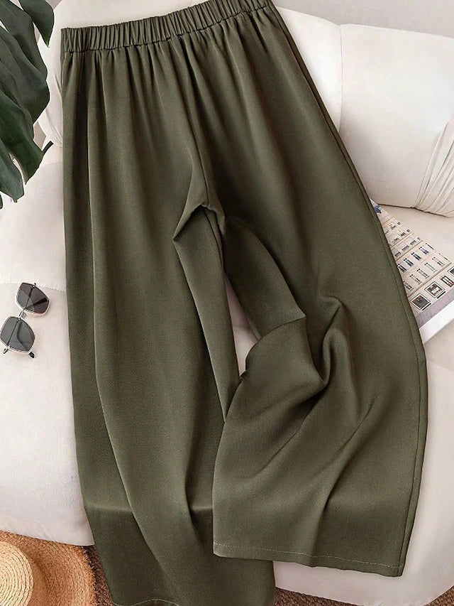 Twill Wide Leg Pants Elastic Waist Buckle Autumn Winter