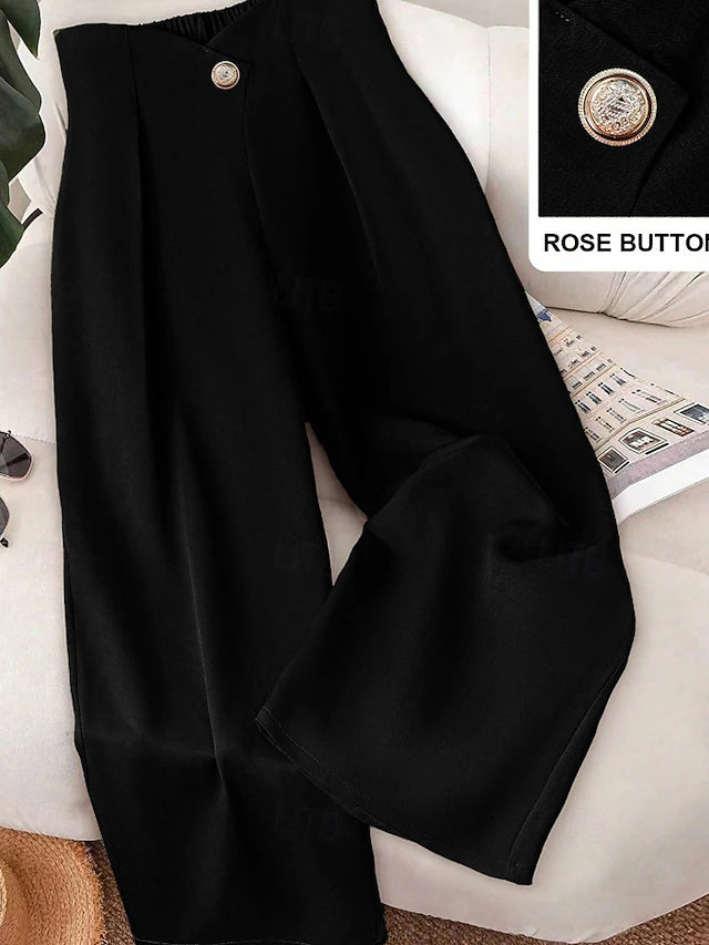 Twill Wide Leg Pants Elastic Waist Buckle Autumn Winter