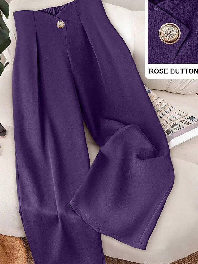Twill Wide Leg Pants Elastic Waist Buckle Autumn Winter