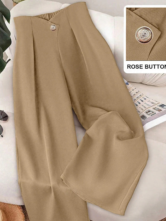 Twill Wide Leg Pants Elastic Waist Buckle Autumn Winter