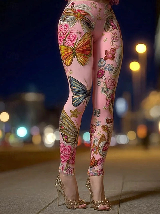 High Waist Floral Butterfly Leggings High Stretch