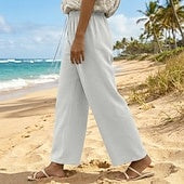 Mid Waist Wide Leg Pants Slight Stretch All Seasons