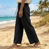 Mid Waist Wide Leg Pants Slight Stretch All Seasons