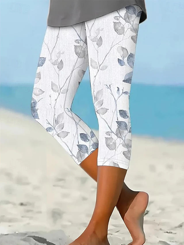 Skinny Capri Pants Layered Print High Stretch Summer