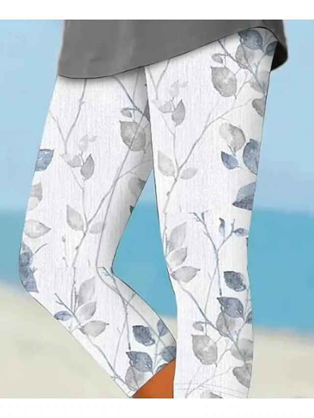 Skinny Capri Pants Layered Print High Stretch Summer